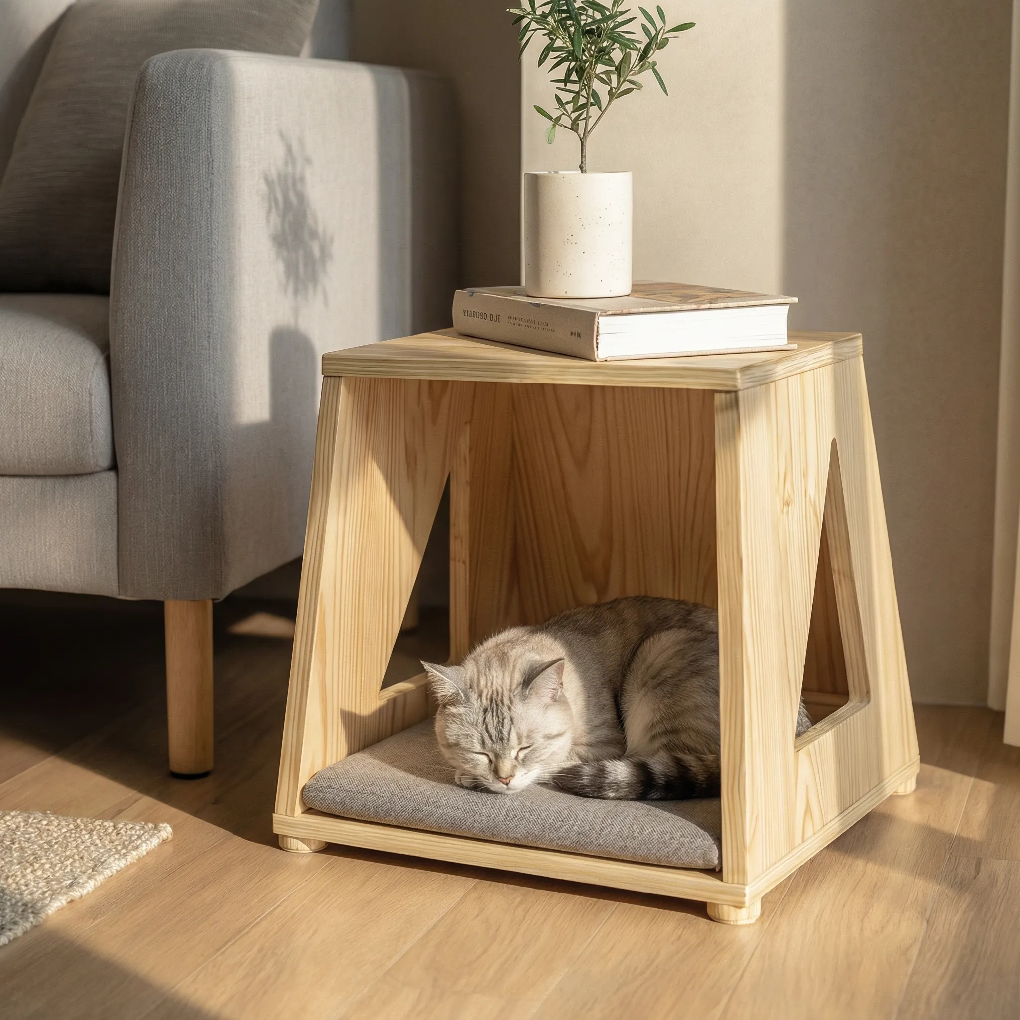 Compact Wooden Side Table Featuring Pet Hideaway - Image 3