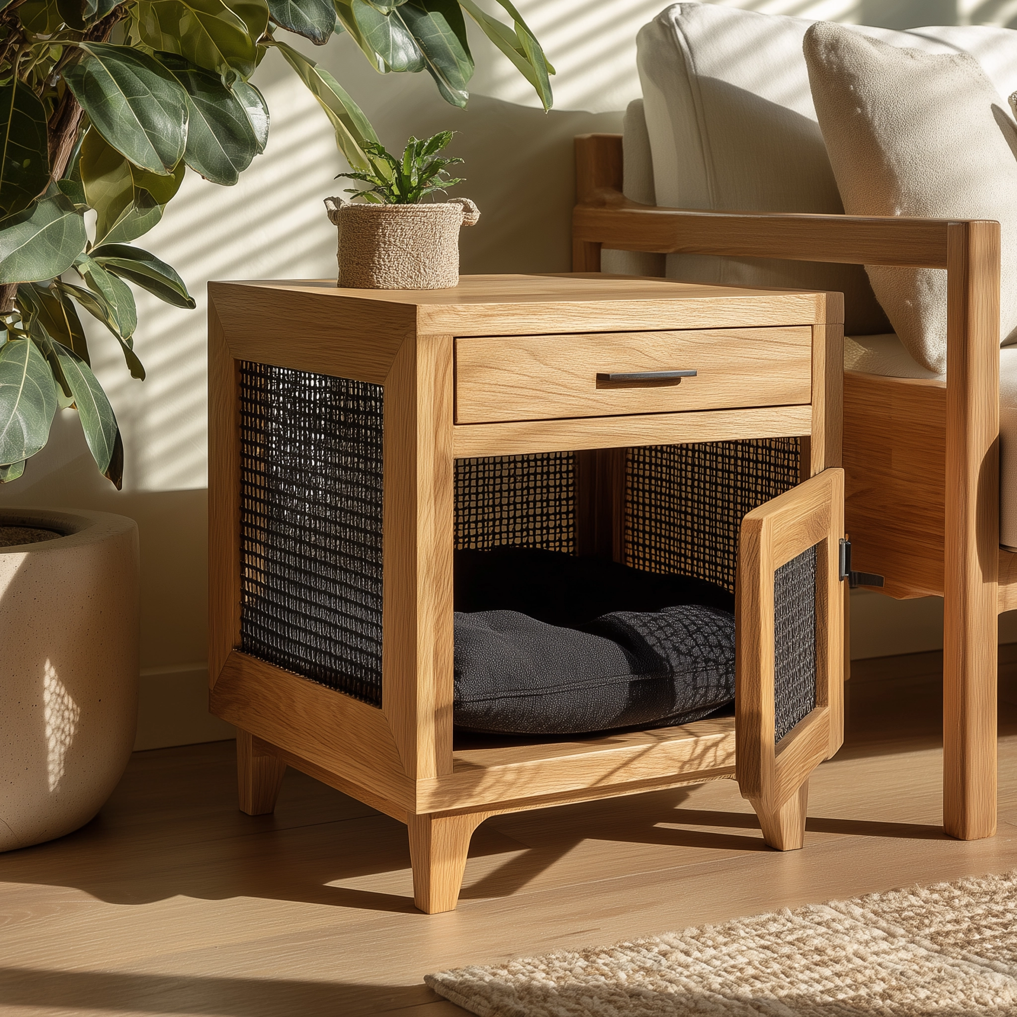 Minimal Wooden Pet Hideaway Side Table