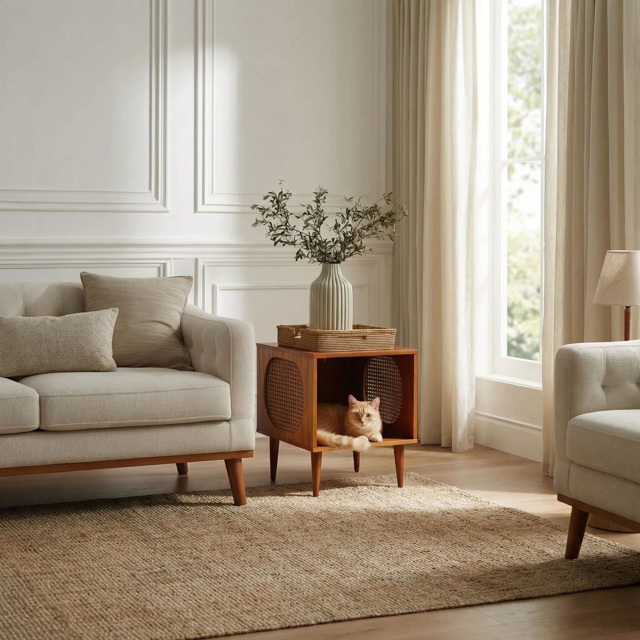 Wooden Cane Pet Hideaway Side Table - Image 2