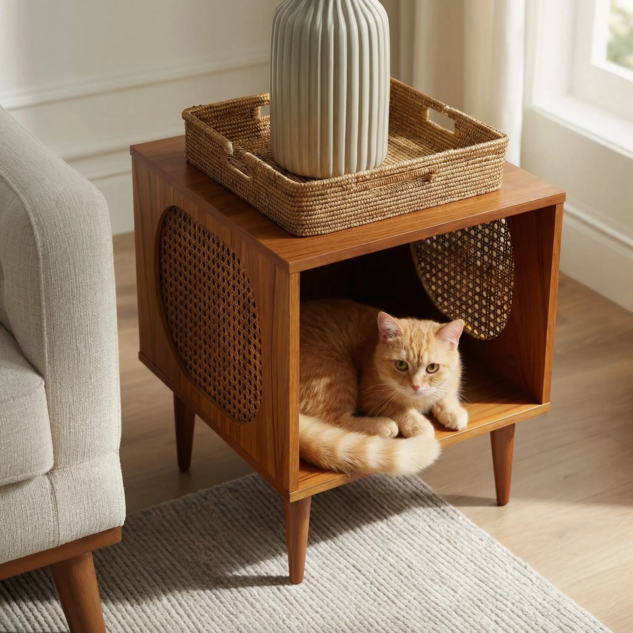 Wooden Cane Pet Hideaway Side Table - Image 3