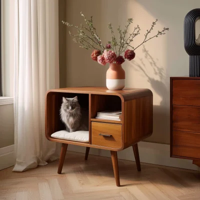 Wooden Pet Hideaway Side Table With Storage Compartment