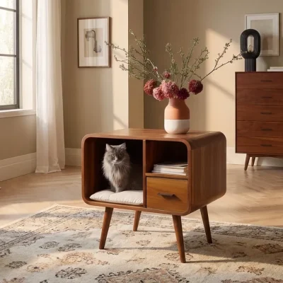 Alternative view of Wooden Pet Hideaway Side Table With Storage Compartment