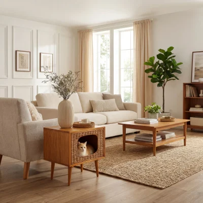 Alternative view of Woven Front Pet Hideaway Side Table With Raised Legs